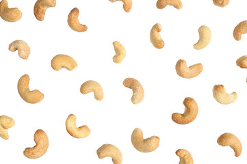 Wallpaper made of cashew nuts isolated on white background
