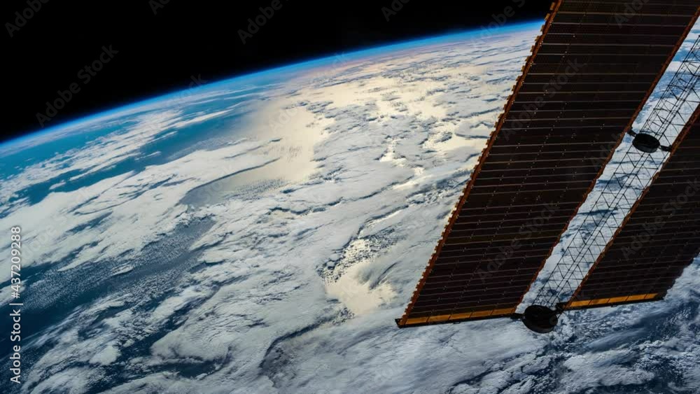 Wall mural flight over the earth's surface, made from a space station. 3d rendering