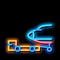 Plane Tow Truck neon light sign vector. Glowing bright icon Plane Tow Truck sign. transparent symbol illustration