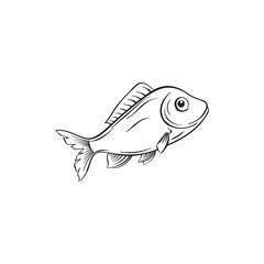 line art fish, icon logo fiish on white background