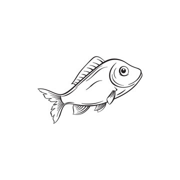 line art fish, icon logo fiish on white background