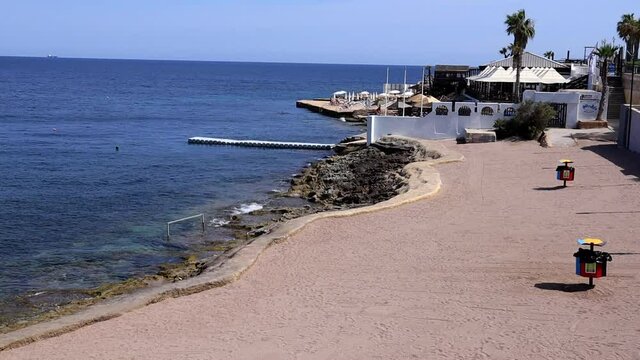 view of the coast of Bugibba on the Mediterranean island of Malta.