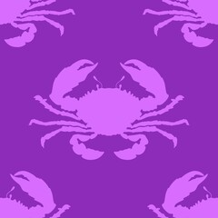 Lilac crabs. Seamless pattern. Sea creatures. Violet crabs on a lilac background.