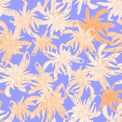 Seamless pattern. Abstract yellow flowers on a lilac background. Endless botanical background. For fabrics, textiles, clothing, packaging.