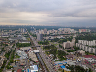 Fototapeta na wymiar Residential area in Kiev. Aerial drone view.
