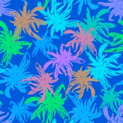Fototapeta na wymiar Seamless pattern. Abstract flowers on a blue background. Endless botanical background. For fabrics, textiles, clothing, packaging.
