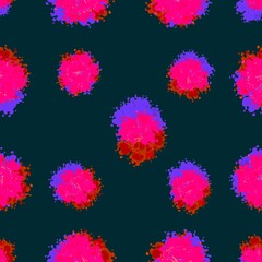 Floral seamless pattern. Red, purple, pink flowers on a black  background. Tropical exotic flowers.