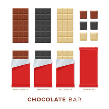 Collection image of Chocolate Bar with red Package. Isolated Vector Illustration