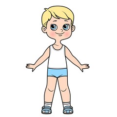 Cute cartoon boy dressed in underwear outline for coloring on a white background