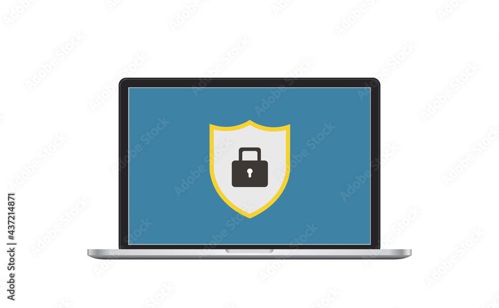 Poster secure online access with private lock on laptop computer text file vector flat