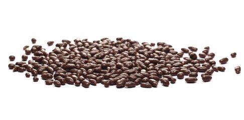 Chocolate covered sunflower seeds isolated on white background