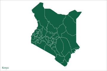 Kenya map Green Color on White Backgound