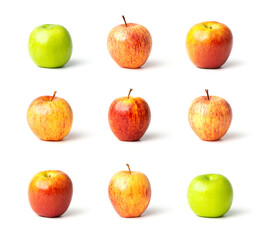 Fresh red and green Apple set collection isolated on white background. Clipping path include in this image.