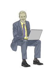 executive male person sitting and laptop, color illustration
