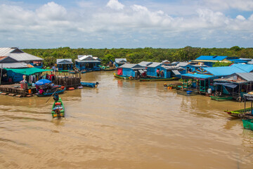 Fototapeta na wymiar The floating village at Tonle Sap Lake Siem Reap Province Cambodia Southeast Asia