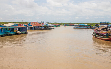 Fototapeta na wymiar The floating village at Tonle Sap Lake Siem Reap Province Cambodia Southeast Asia