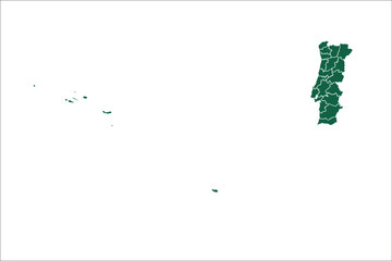 Portugal map Green Color on White Backgound	