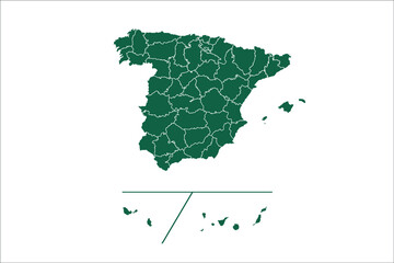 Spain Provinces map Green Color on White Backgound	
