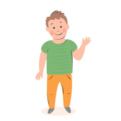 Funny little boy. Cute kid drawing. Hand drawn vector illustration on white background