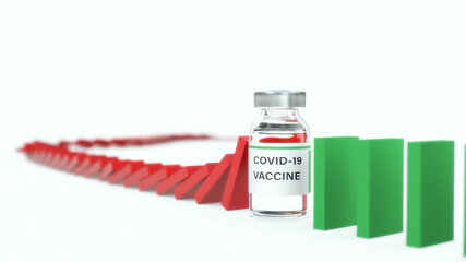 Fototapeta premium 3d rendering of Vaccine of COVID-19 stop the the Domino Effect