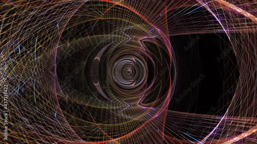 Poster fly into complex wire frame futuristic tunnel. 4k 3d seamless loop footage. technological modern foo