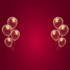 Glittery Balloons on red background vector postcard 