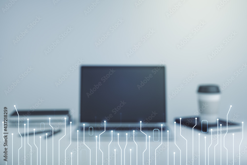Poster creative concept of microscheme illustration on modern laptop background. big data and database conc