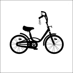 Kids bicycle black silhouette. Black bike icon, playing game toy. Vector illustration.