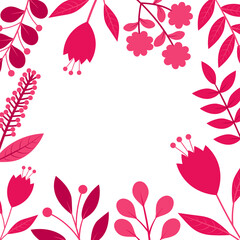 Frame pink plant silhouettes vector illustration. Postcard flower pink leaves