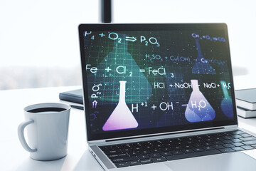 Modern computer monitor with creative chemistry concept, research and development concept. 3D Rendering