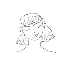 black and white sketch of the face of a kind calm girl with closed eyes