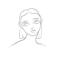 black and white sketch of the face of a sad girl looking up