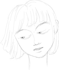 black and white sketch of a sad girl's face