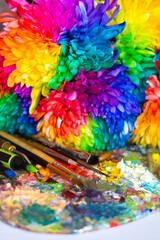 Fototapeta na wymiar multi-colored color palette with artistic tools