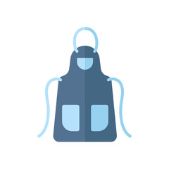 Beautiful blue home kitchen apron with two pockets. Pinafore for working in kitchen. Cooking dress for housewife or chef of restaurant. Vector illustration in cartoon style, white background
