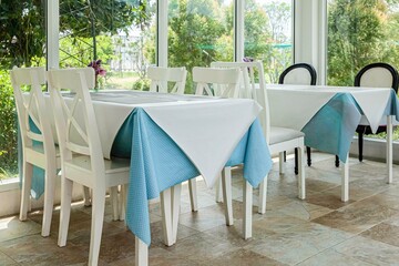 Empty dining table in an elegant restaurant