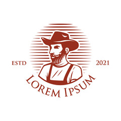 Vector logo design template of man with beard and hat.