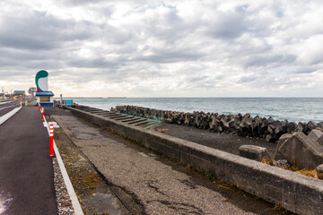 Japan Itoigawa Beach Tetrapods wide view