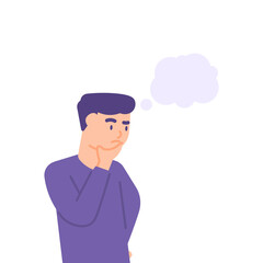 illustration of a man who is thinking, thinking about something or an answer. problems and solutions. message bubble. flat style. vector design