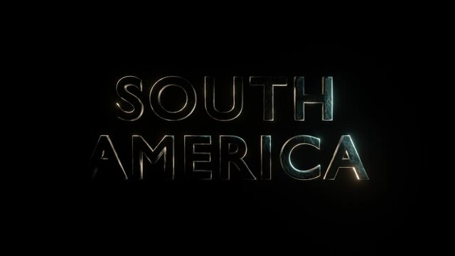 3d text South America in two colors on a black background