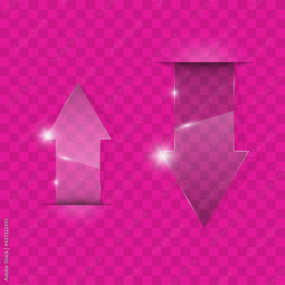 Aufkleber Transparent arrow banners set. Direct glassy shape. Abstract arrows Background. Business infographic presentation diagram. Section compare service. down arrow trend. Paper index. Exact pointer