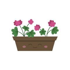 Happy flower box with geranium vector illustration