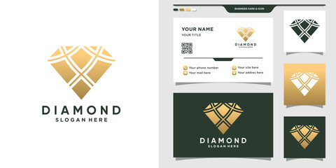 Elegant diamond logo template with creative concept and business card design. Premium Vector