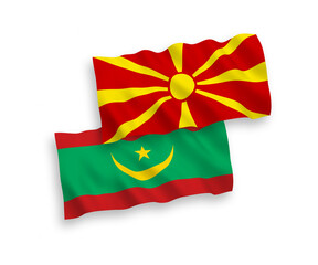 Flags of Islamic Republic of Mauritania and North Macedonia on a white background