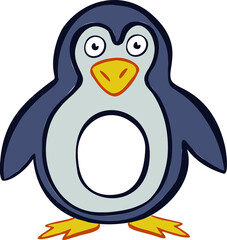 Illustration of a happy colored baby penguin with big eyes wants a hug, icon . 