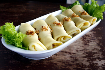 Freshly made Lumpiang Sariwa or fresh vegetable roll