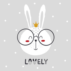 Cute bunny with crown in scandinavian style - 437224222
