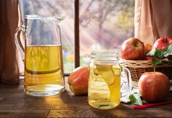 Glass of Apple Juice on Wooden Table