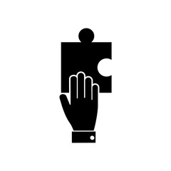 Puzzle icon, Hand holding puzzle logo isolated on white background