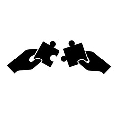 Puzzle icon, Hand holding puzzle logo isolated on white background